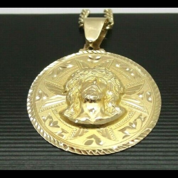 14K Gold Cuban link chain with Jesus Pendant NICE! - Picture 8 of 12